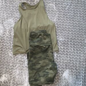 Jockey Camo Shorts.  All in Motion Crop Racer Back with Built in Bra. Size Large